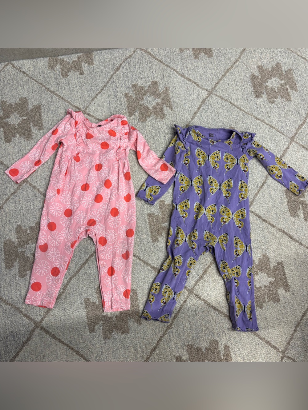 Tea Collection Pink Dot and Purple Butterfly One-Piece Rompers